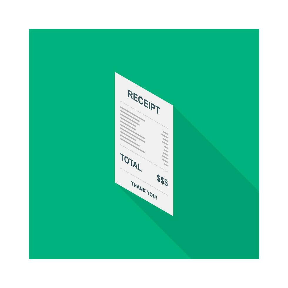 Receipt paper, bill check, invoice, cash receipt. Left view isometric icon. shop receipt or bill, atm check with tax or vat. vector