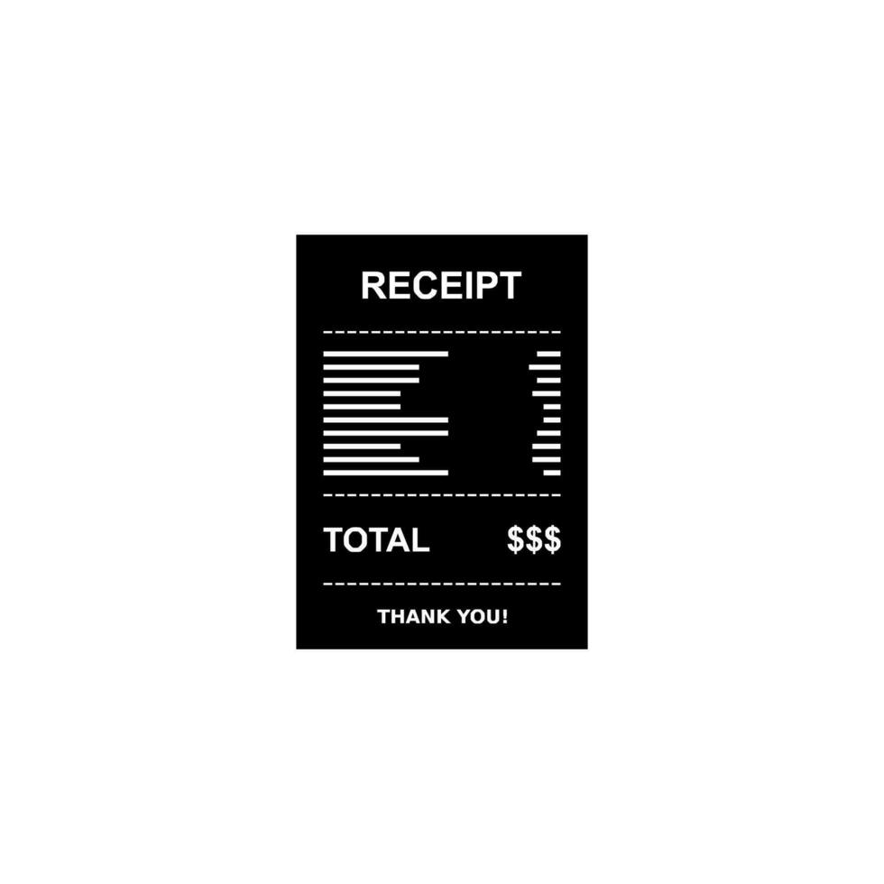 Receipt paper, bill check, invoice, cash receipt. White outline design. Isolated icon. shop receipt or bill, atm check with tax or vat. vector