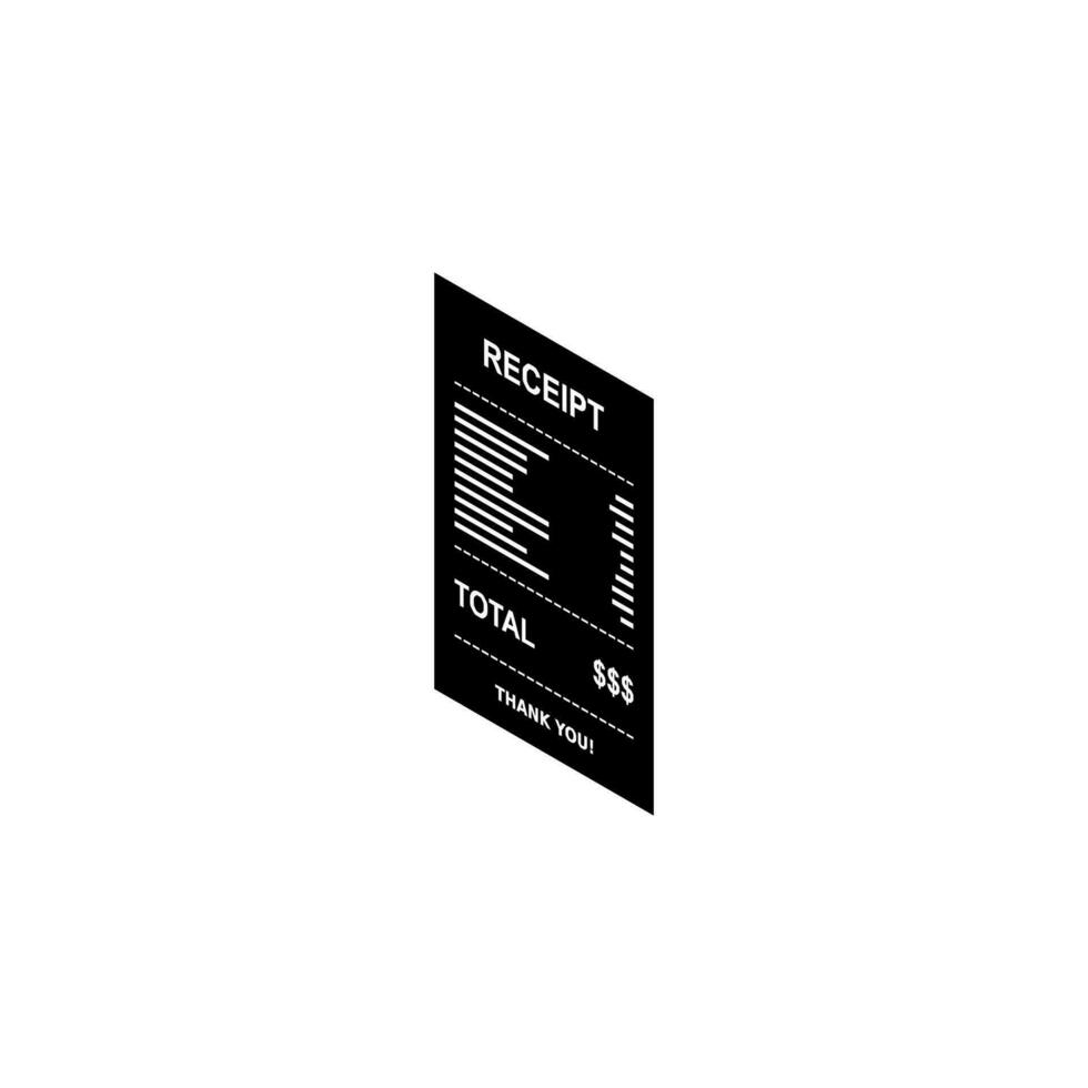 Receipt paper, bill check, invoice, cash receipt. White outline design. Left view isometric icon. shop receipt or bill, atm check with tax or vat. vector