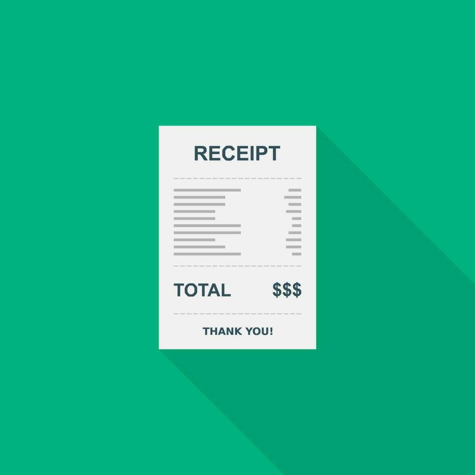 Receipt paper, bill check, invoice, cash receipt. Isolated icon. shop receipt or bill, atm check with tax or vat. vector