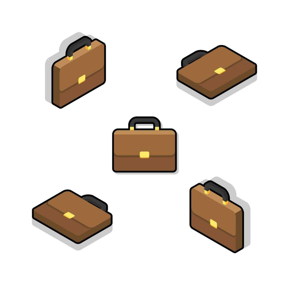 Briefcase Isometric and Flat Black Stroke and Shadow icon vector. Flat style vector illustration.