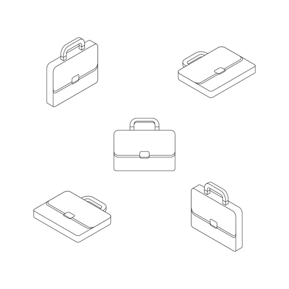 Briefcase Isometric and Flat Black Outline icon vector. Flat style vector illustration.