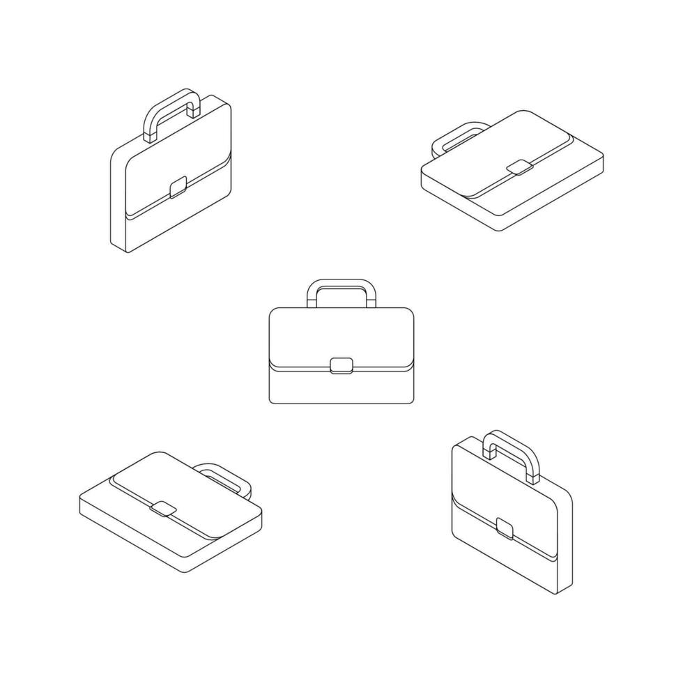 Briefcase Isometric and Flat Black Outline icon vector. Flat style vector illustration.