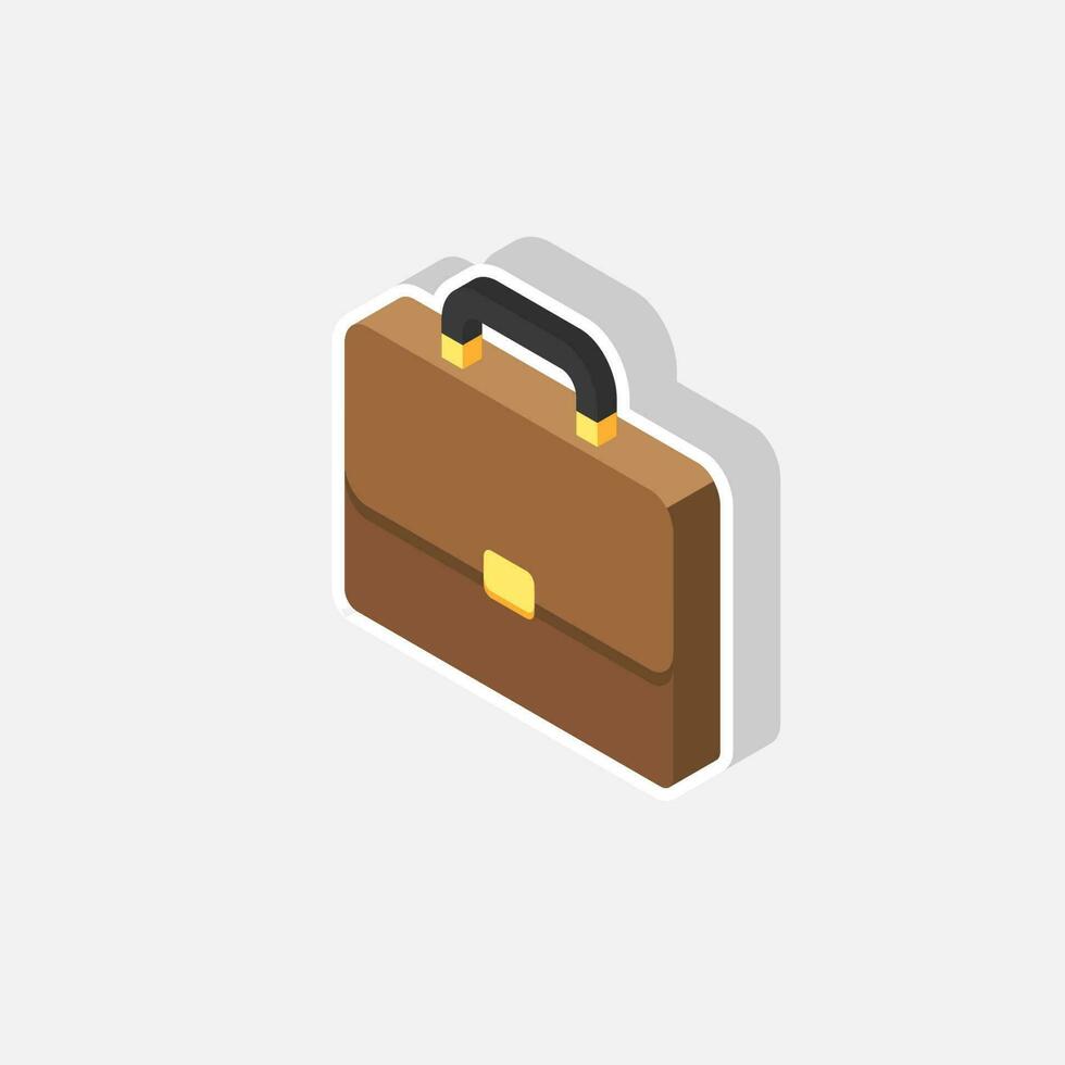 Briefcase left view White Stroke and Shadow icon vector isometric. Flat style vector illustration.