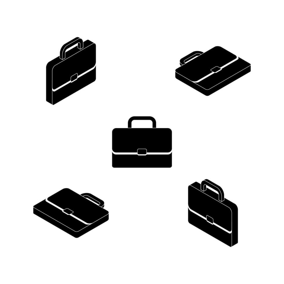 Briefcase Isometric and Flat White Outline icon vector. Flat style vector illustration.