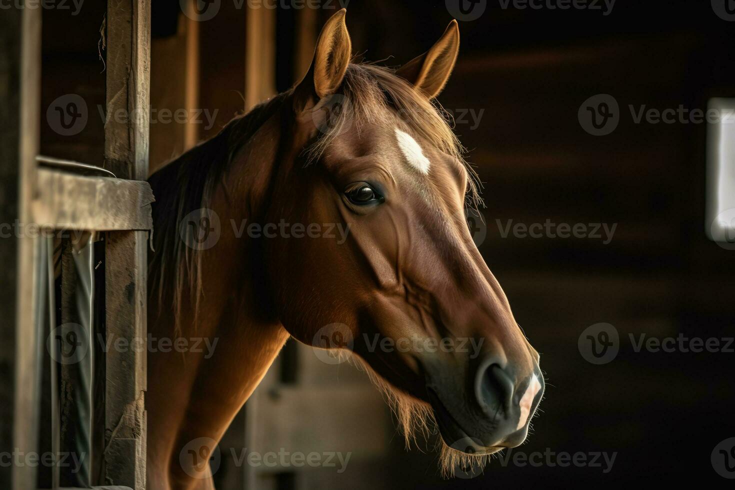 An elegant brown horse on the farm. Portrait. AI-generated image photo