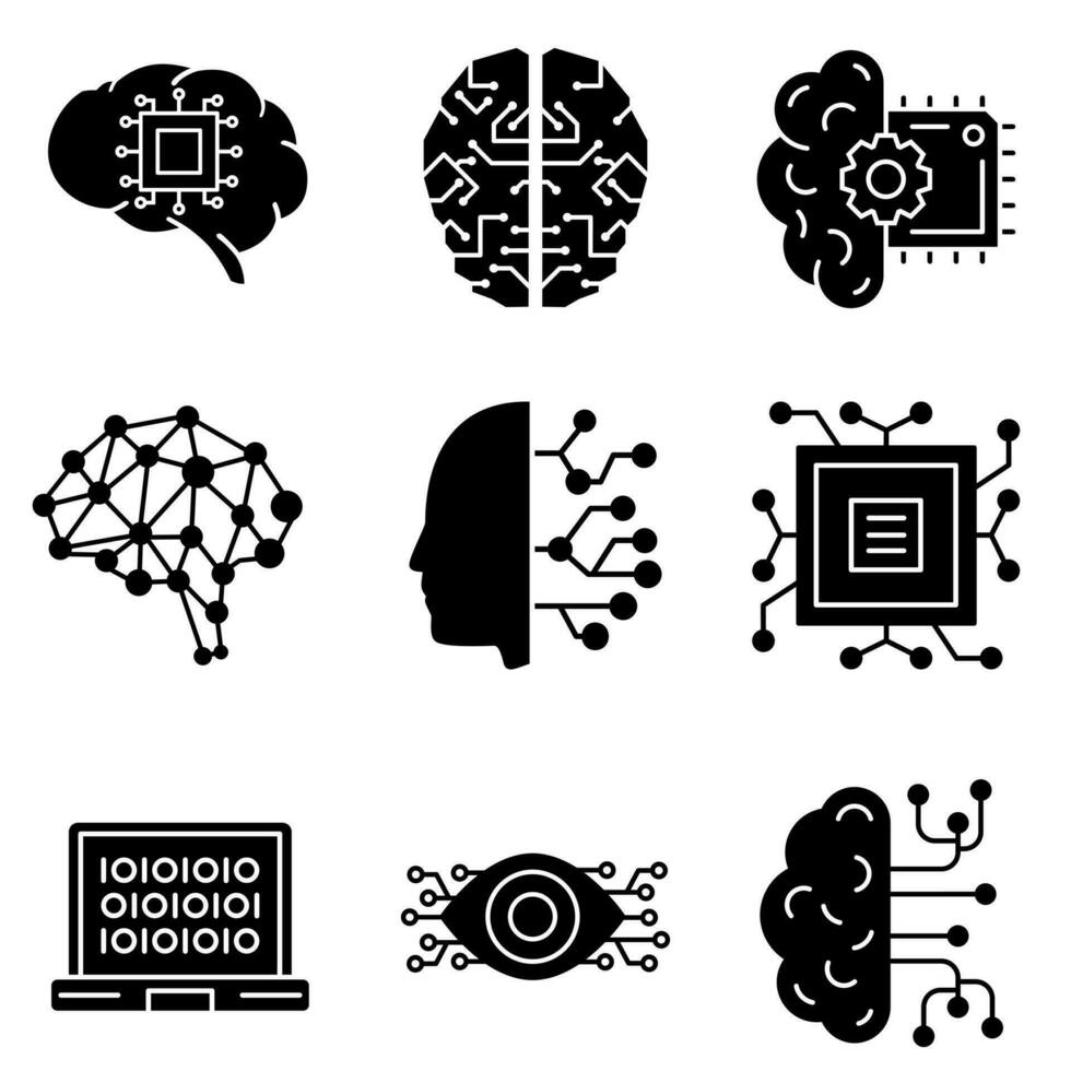 artificial inteligencia icono vector colocar. ai ilustración firmar recopilación. tecnología símbolo.