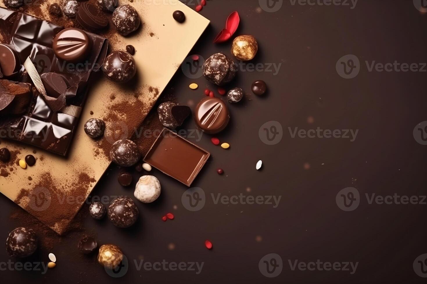 Dark chocolate on table. Chocolate day concept. photo