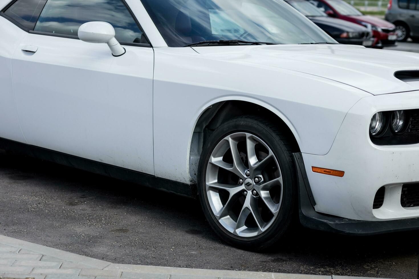 Minsk, Belarus, May 2023 - fast car dodge challenger photo