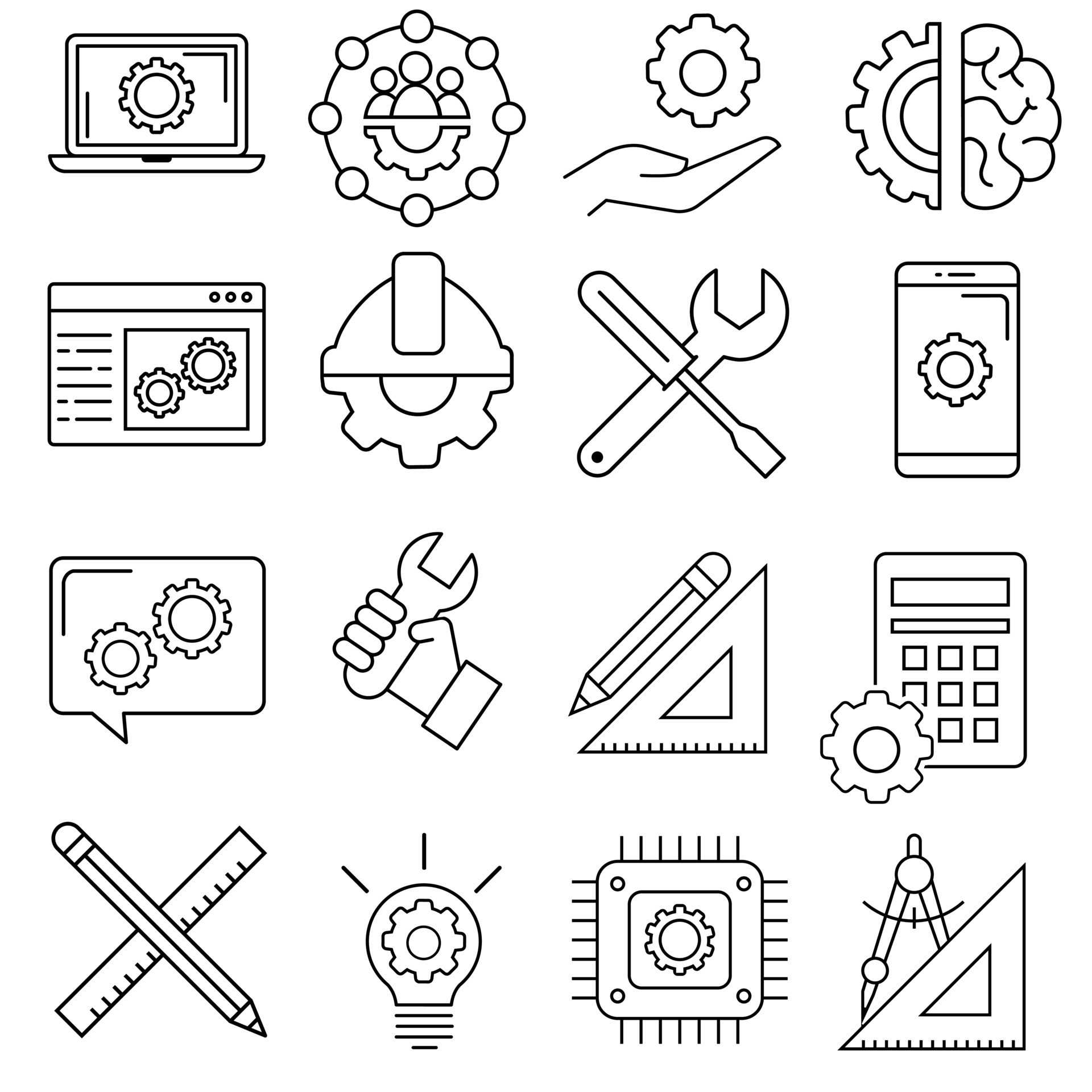 Technical & engineering drawing tools. Vector flat icon set