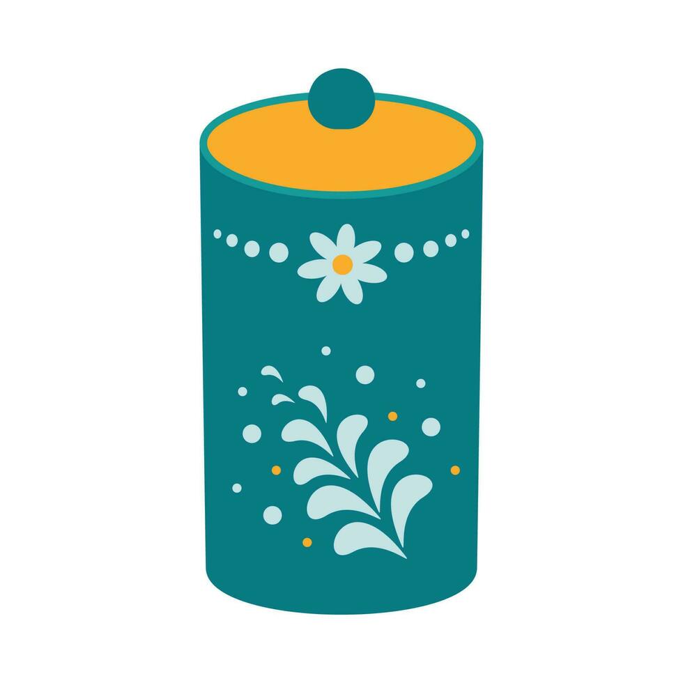 Dishes. Jar for sugar, spices, seasonings with floral ornament. vector