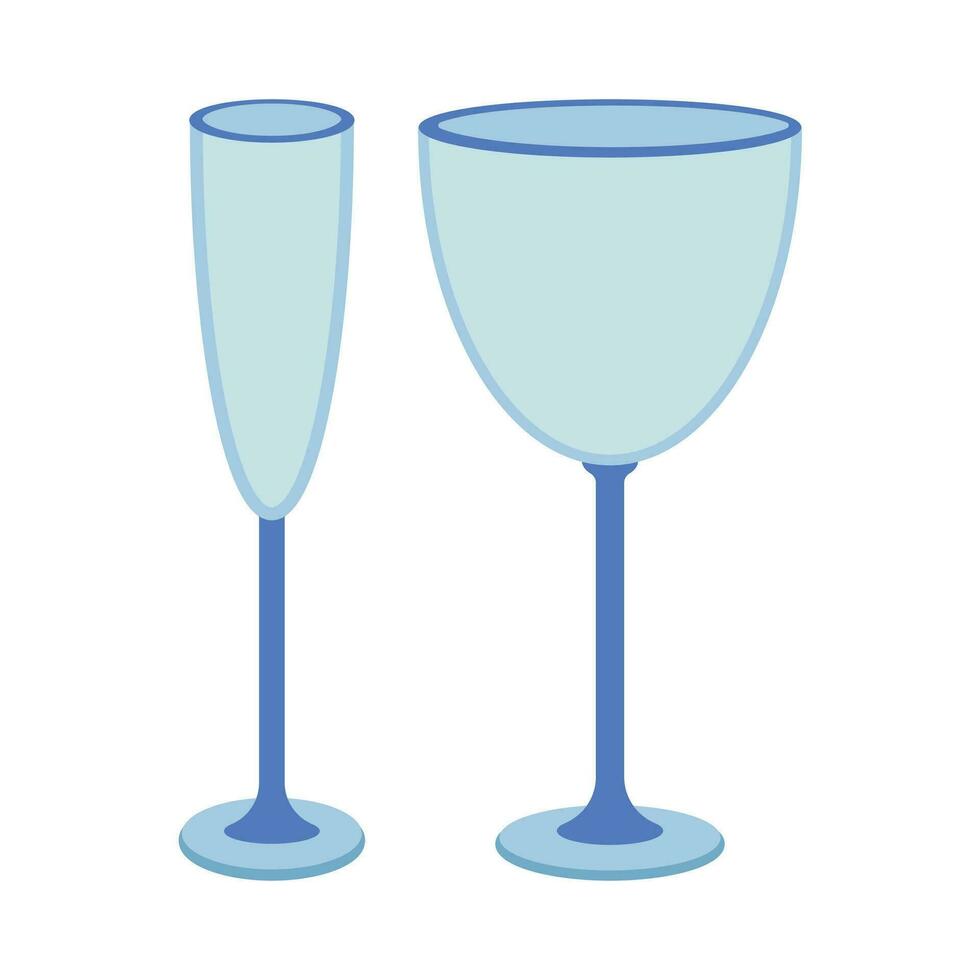 Dishes. A set of glass, cocktail, champagne, wineglass. vector