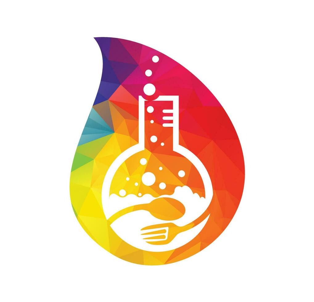 Food Lab logo vector icon illustration design template. lab logo.Lab test tube with spoon and fork.