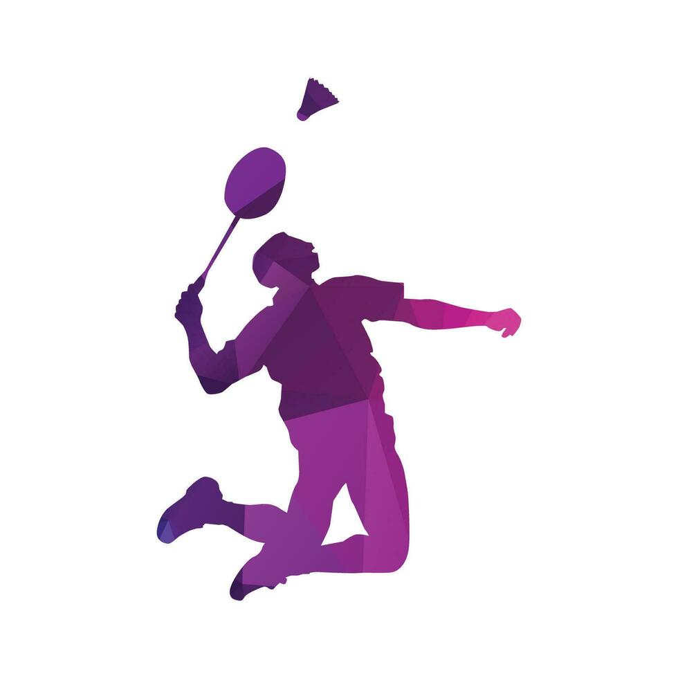Modern Passionate Badminton Player in Action logo - Passionate Winning Moment Smash. Abstract Professional Young Badminton Athlete in Passionate Pose. vector
