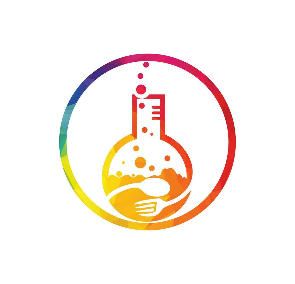 Food Lab logo vector icon illustration design template. lab logo.Lab test tube with spoon and fork.