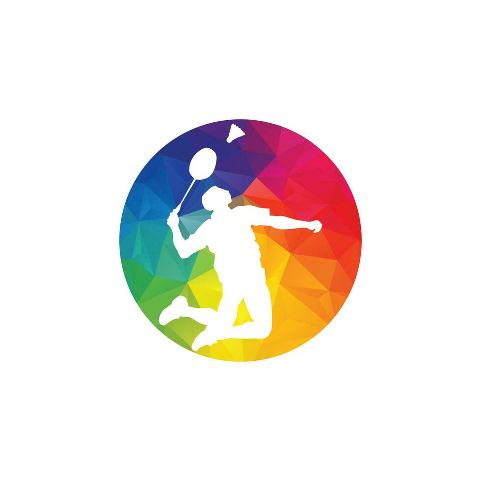 Modern Passionate Badminton Player in Action logo - Passionate Winning Moment Smash. Abstract Professional Young Badminton Athlete in Passionate Pose. vector