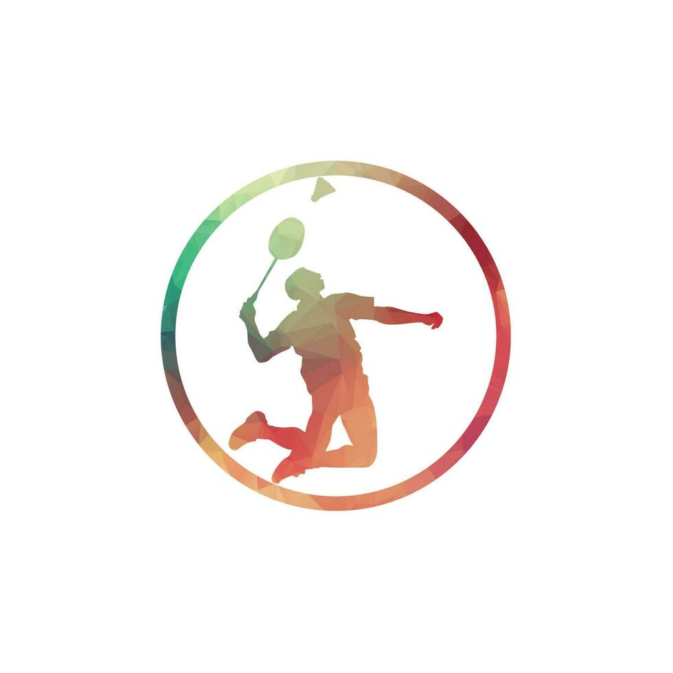 Modern Passionate Badminton Player in Action logo - Passionate Winning Moment Smash. Abstract Professional Young Badminton Athlete in Passionate Pose. vector