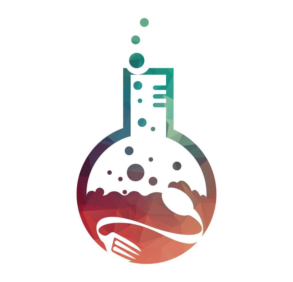Food Lab logo vector icon illustration design template. lab logo.Lab test tube with spoon and fork.