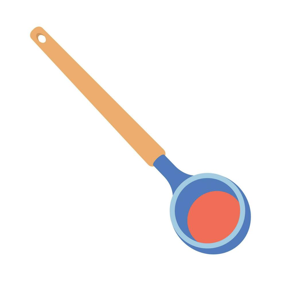 Dishes. A wooden ladle, a large spoon. vector