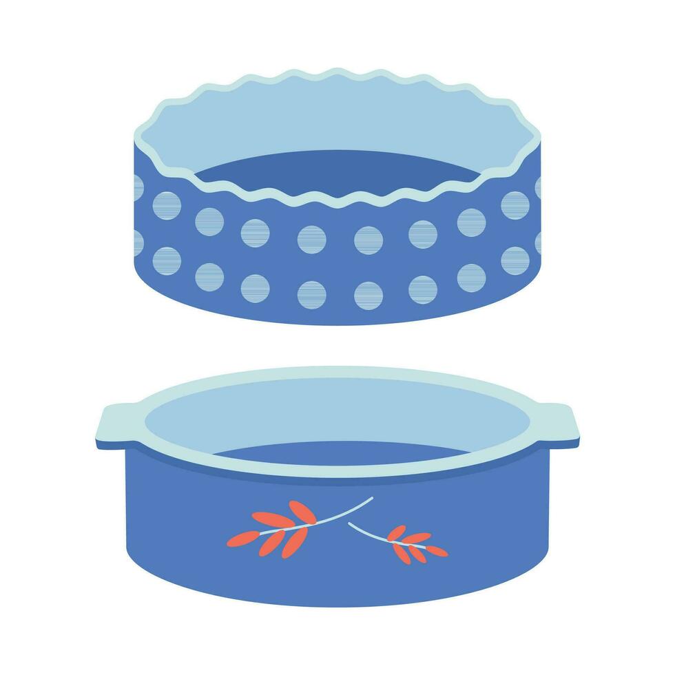 Dishes. A set of kitchen round baking dish, pan. vector