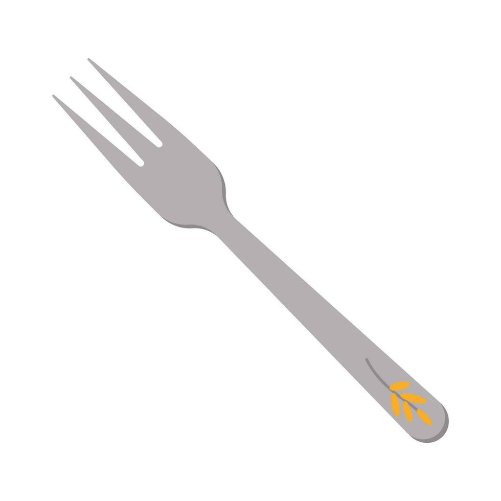 Dishes. Dessert fork with three prongs and a floral ornament on the handle. vector