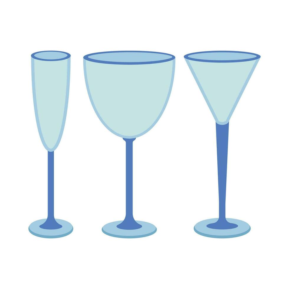 Dishes. A set of glass, cocktail, champagne, wineglass. vector