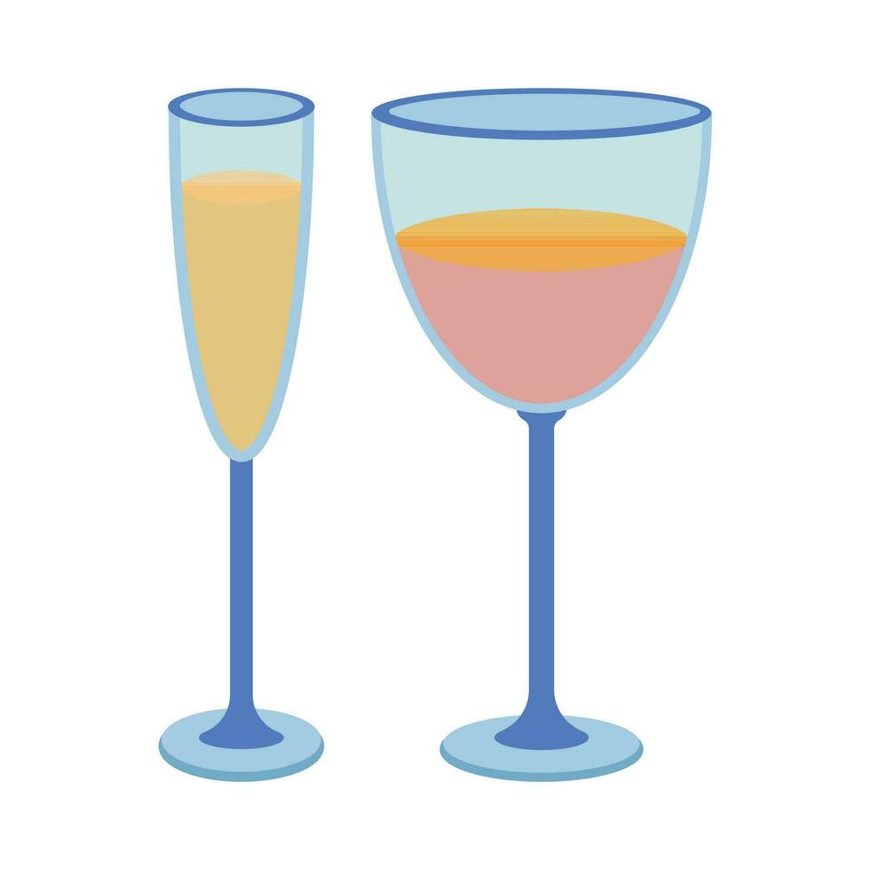 platos. un conjunto de vaso, cóctel, champán, Copa de vino con un beber. vector