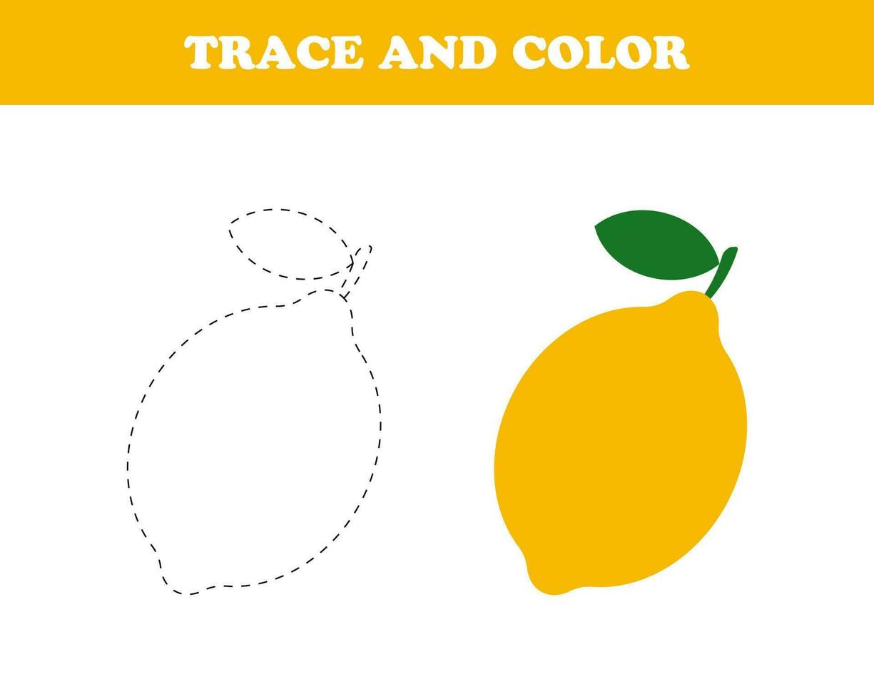 Trace and color worksheet for kids, lemon, vector. vector