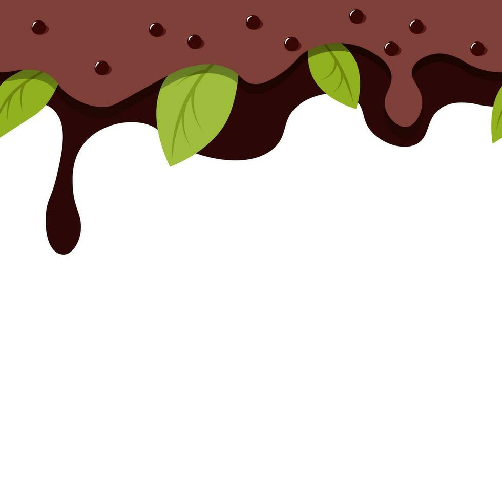 chocolate manchas con menta hojas en un sin costura frontera vector