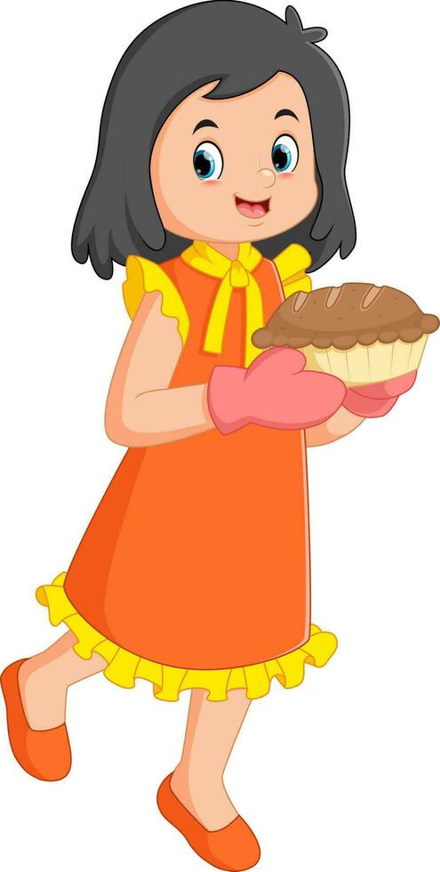 linda niña haciendo un delicioso postre vector