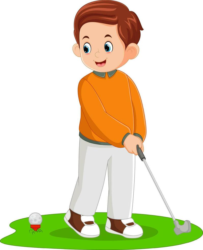 a father doing golf sports posing ready to hit a golf ball vector