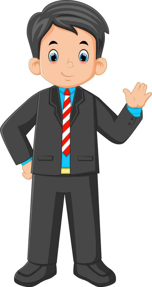 a young man wearing a suit and waving vector