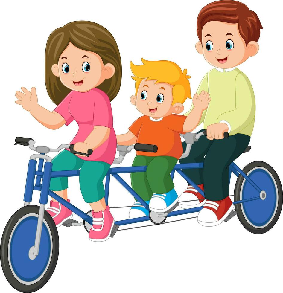 contento familia en bicicleta relajante disfrutando fiesta vector