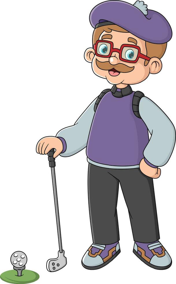 a grandfather works as a professional golfer in an international golf tournament vector