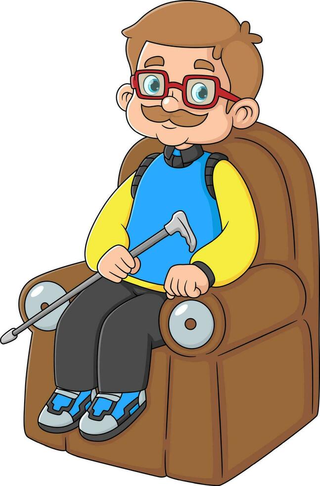 a grandfather are relaxing sitting on the sofa chocolate with his wooden stick vector