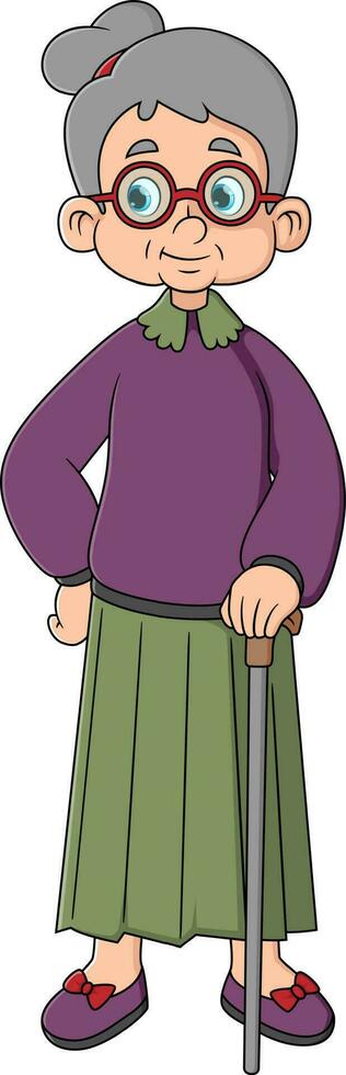 Cartoon Old woman with a cane vector