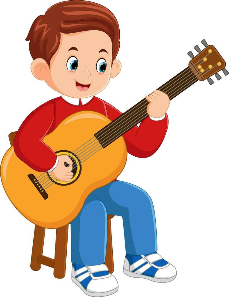 a father is playing and singing by playing the guitar vector