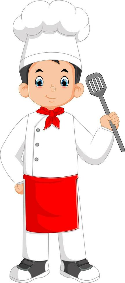 a handsome young man who works as a professional chef is carrying a spatula vector