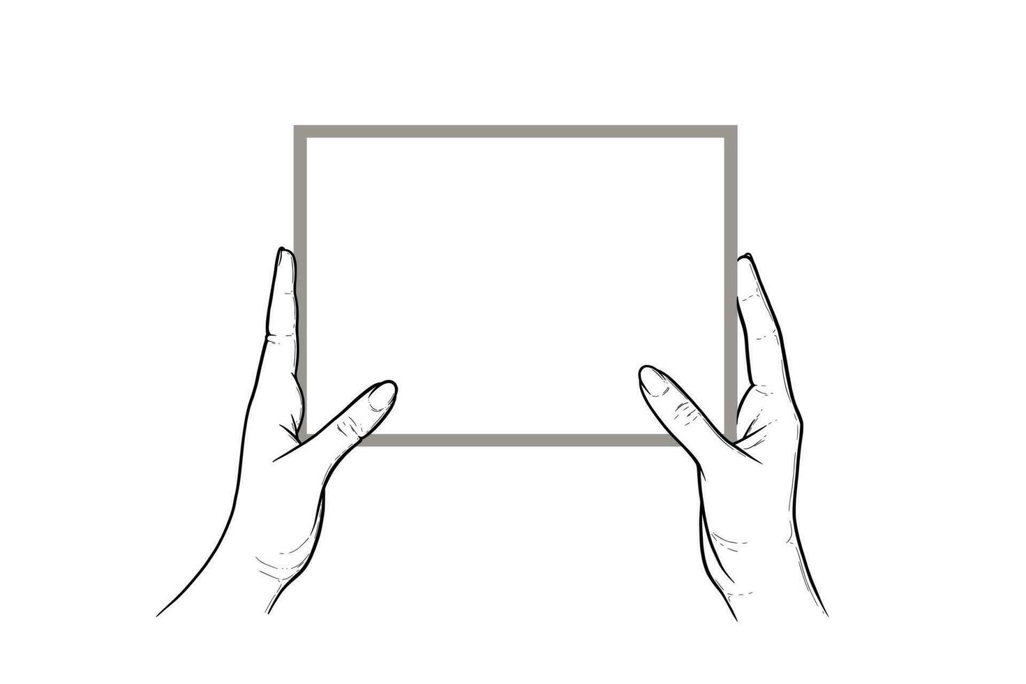 Hands holding tablet with touchscreen. Horizontal tablet in hands of a human. Vector illustration isolated in white background