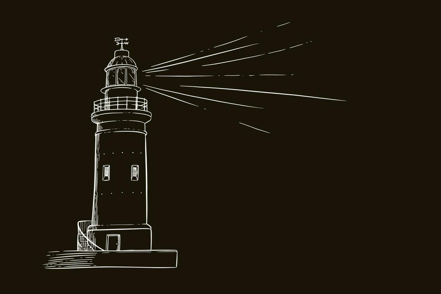 Lighthouse sketch. Beacon with a light beam. Vector illustration