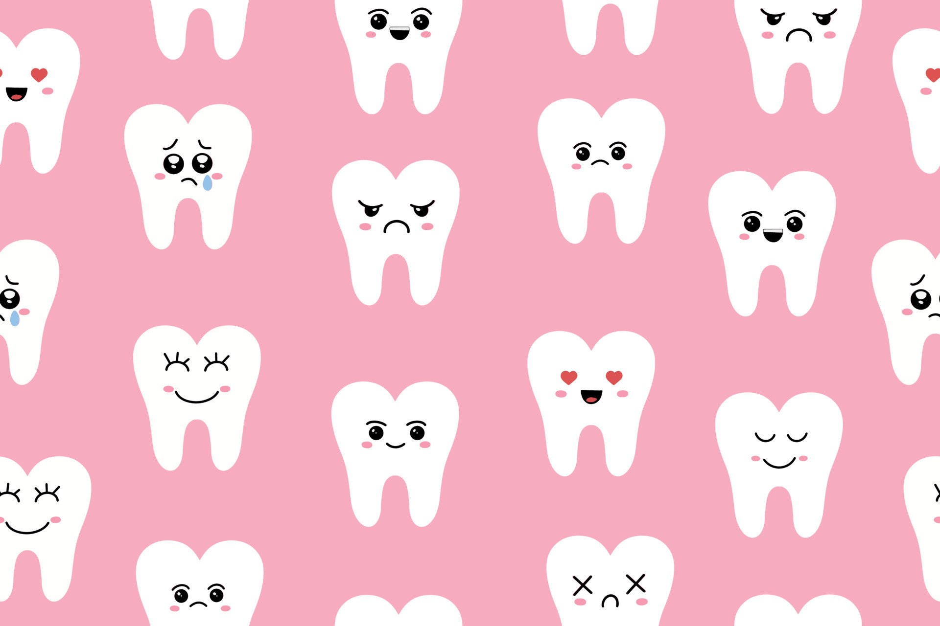 Seamless pattern with cute teeth. Dental cute background. Illustration