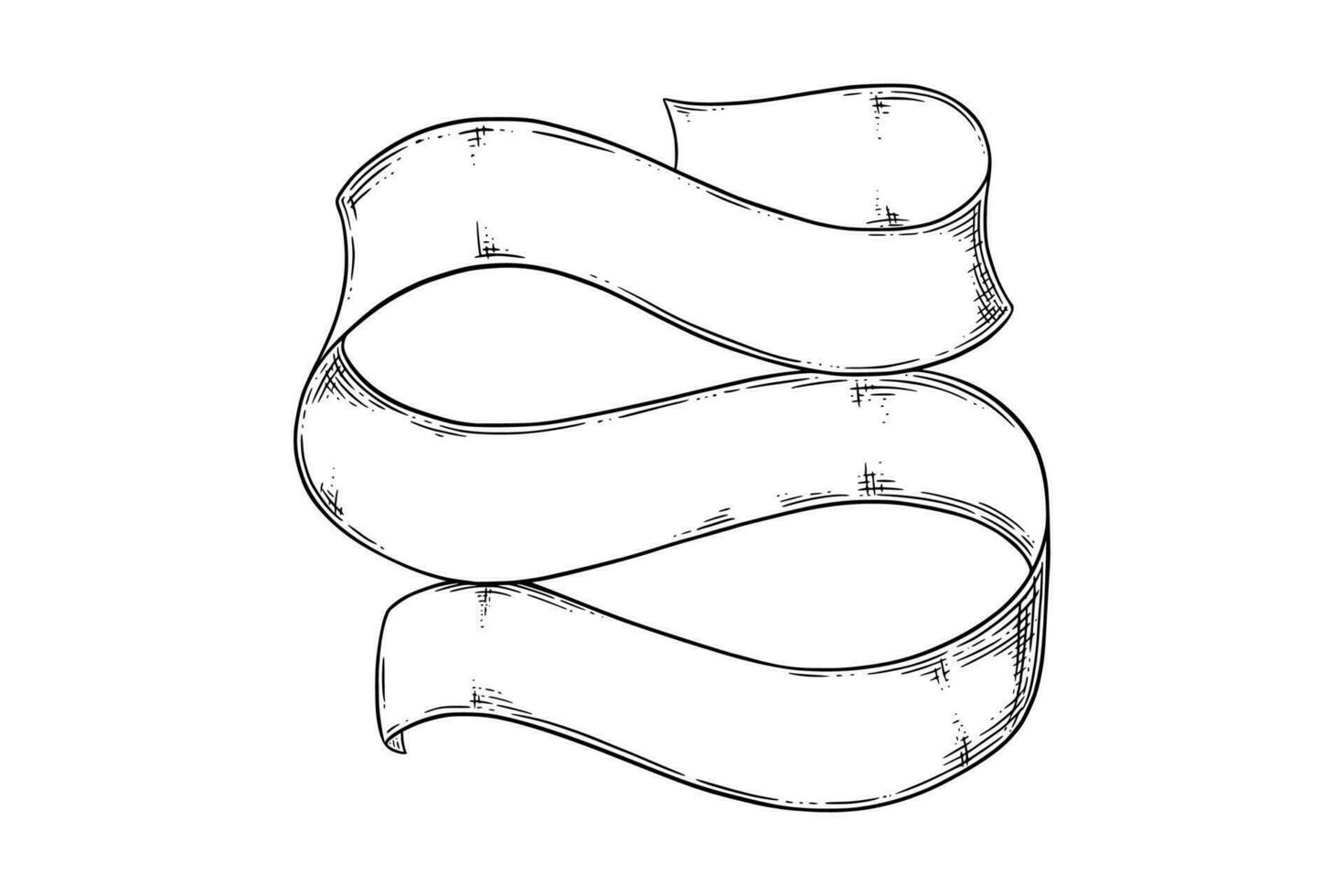 Sketch ribbon label. Ornamental ribbon in doodle style for banners. Sketch vector illustration