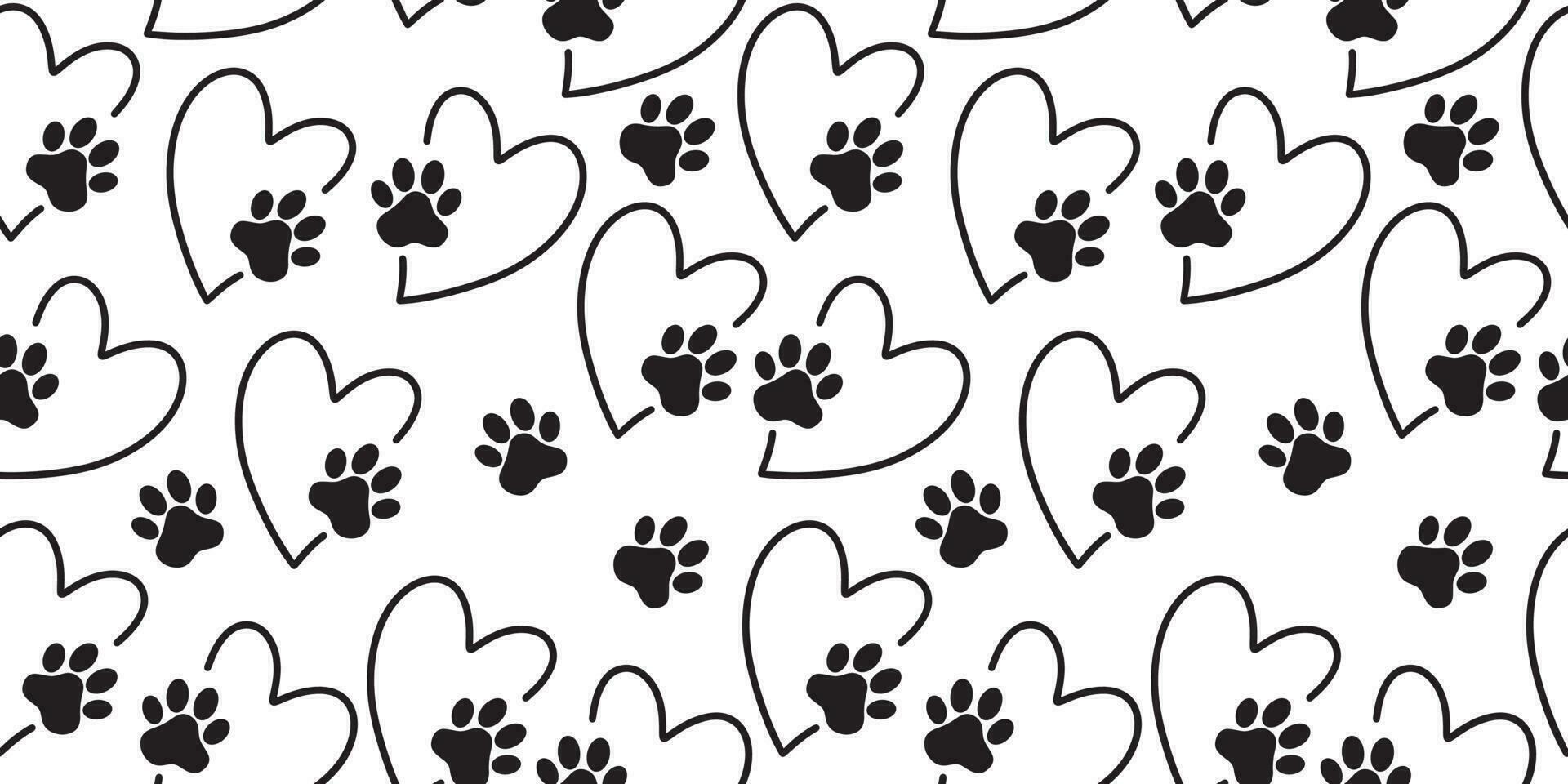 Seamless drawing of a pet's paw in the heart. A trace of a pet. The concept of love. vector