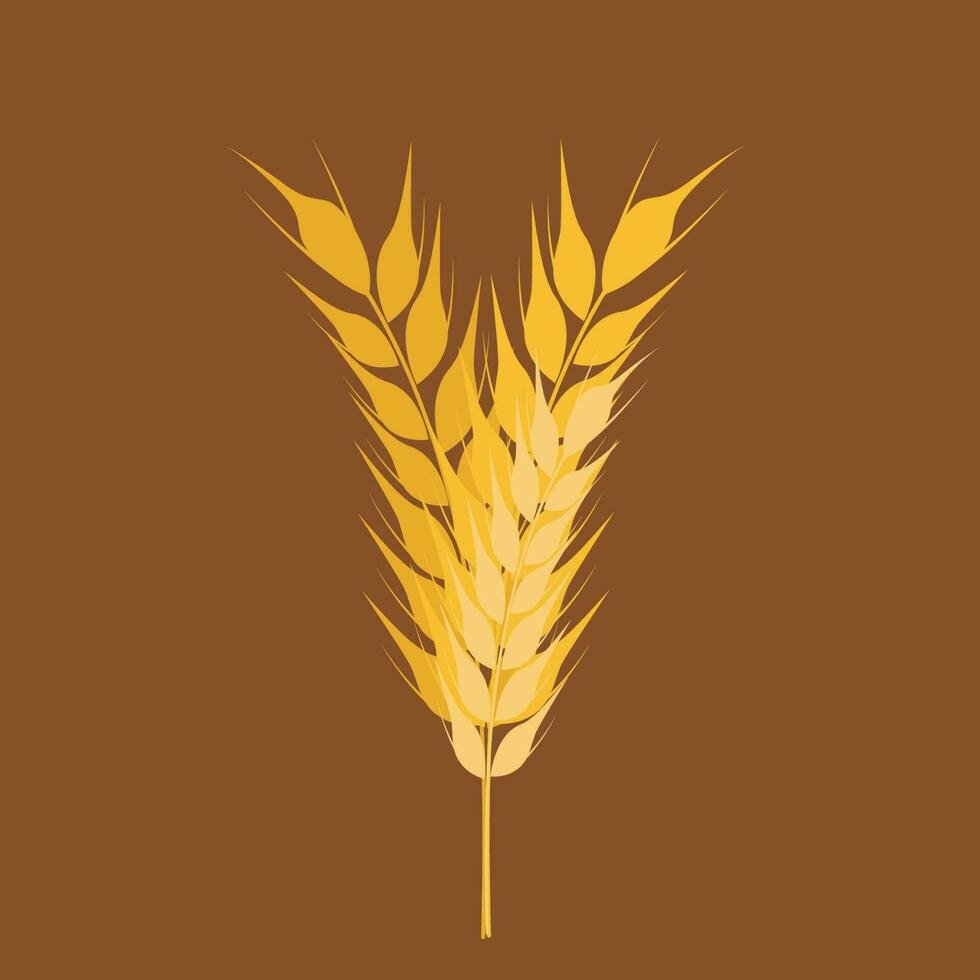 Collection of golden ripe spikelets of wheat. Agricultural symbol, flour production. Vector silhouette of wheat.