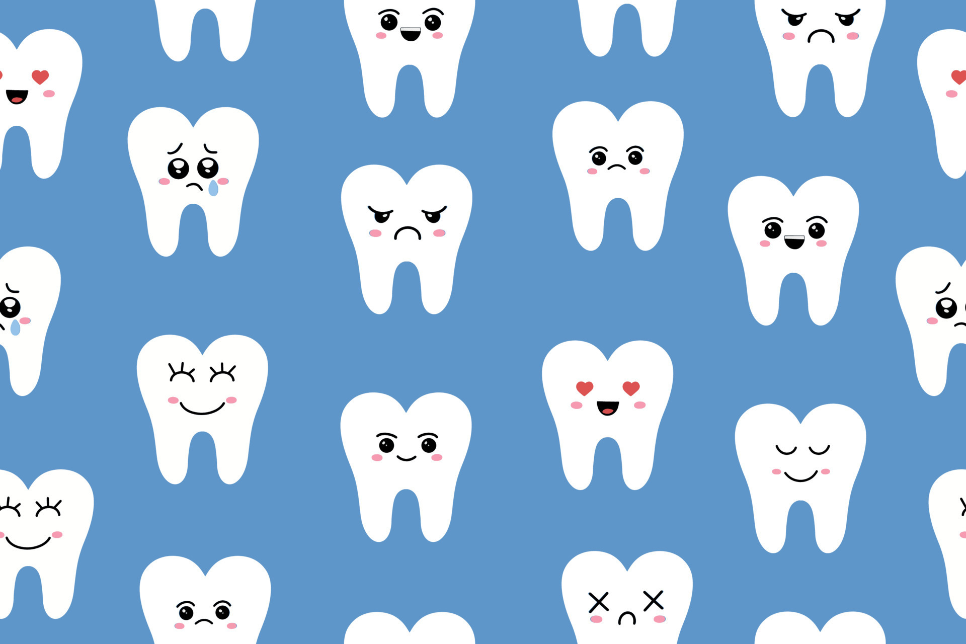 Seamless pattern with cute teeth. Dental cute background. Illustration