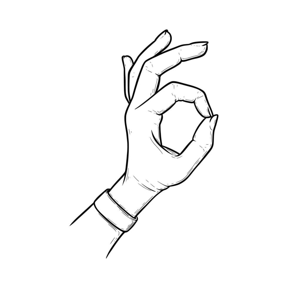 Okay sign meaning acception and perfection. Ok hand gesture isolated in white background. Vector illustration