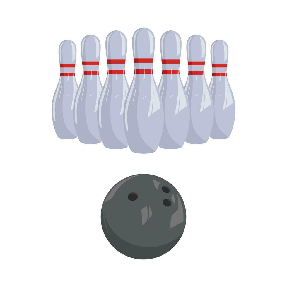 Bowling ball and skittles pins vector illustration. Isolated on a white background. Bowling game leisure concept