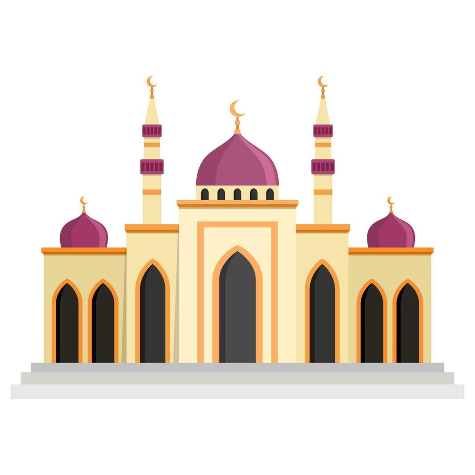 Islamic mosque flat illustration suitable for map, infographics, and ramadan greeting card, isolated on white background, vector cartoon design, eastern cultural landmark