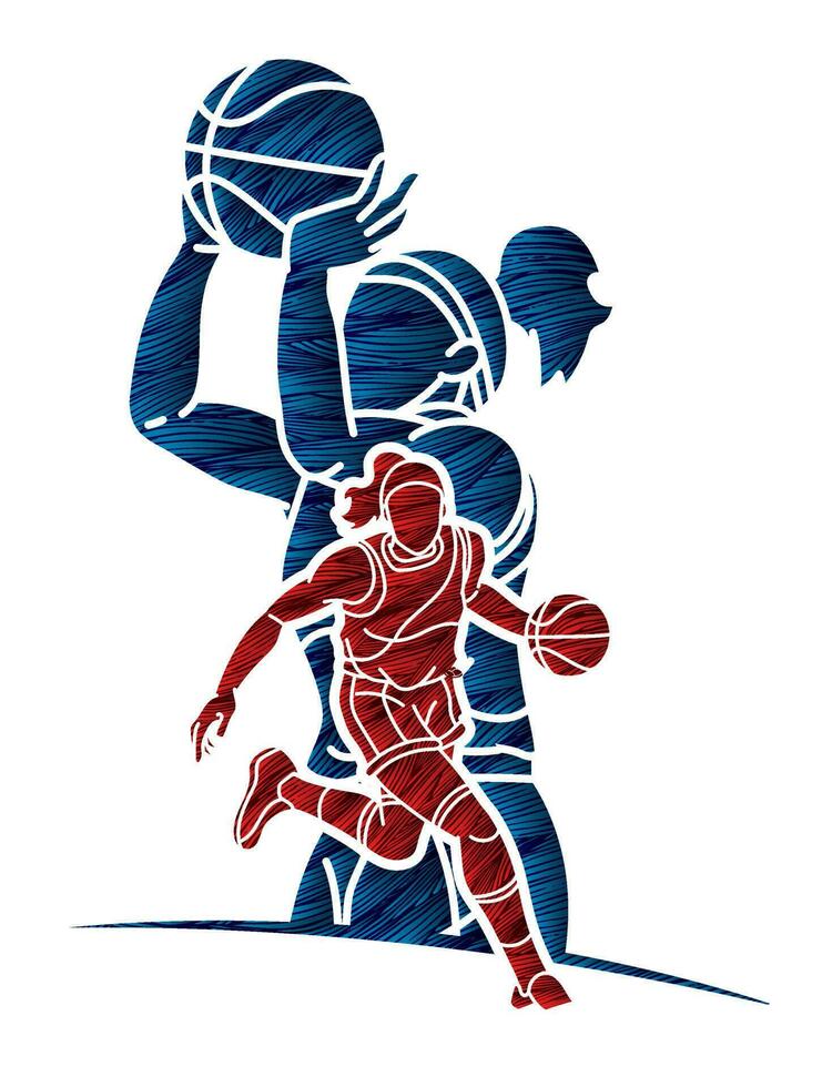 Silhouette Basketball Female Players Mix Action vector