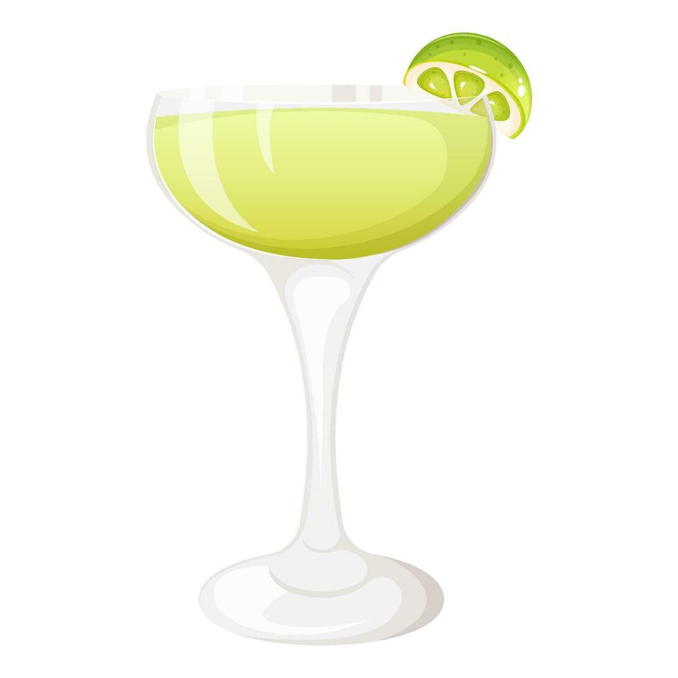 Daiquiri cocktail decorated with slice of lime. Alcoholic drink vector illustration.